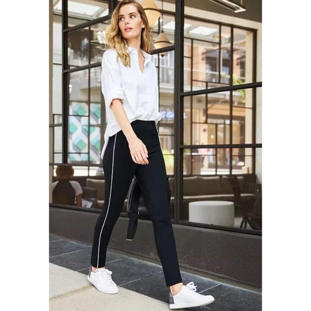 Spanx Perfect Pant Ankle Piped Skinny Classic Black Zipper Pockets Edgy Ponte S
